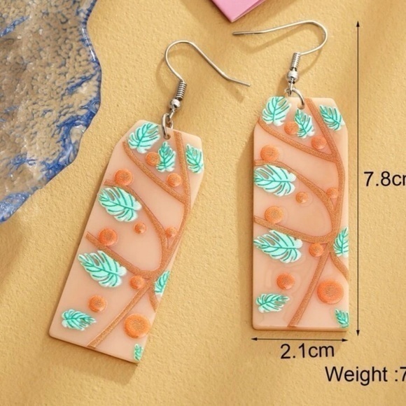 Beautiful Acrylic Leaf Print Earrings - Picture 3 of 5